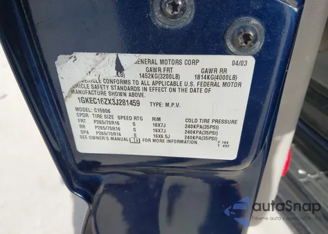 2003 GMC Yukon Xl 1500 Slt from USA, damaged, VIN 1GKEC16ZX3J281459